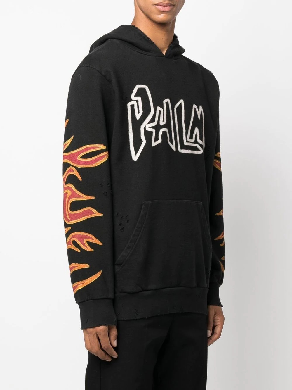 flame-print cotton hoodie - 3