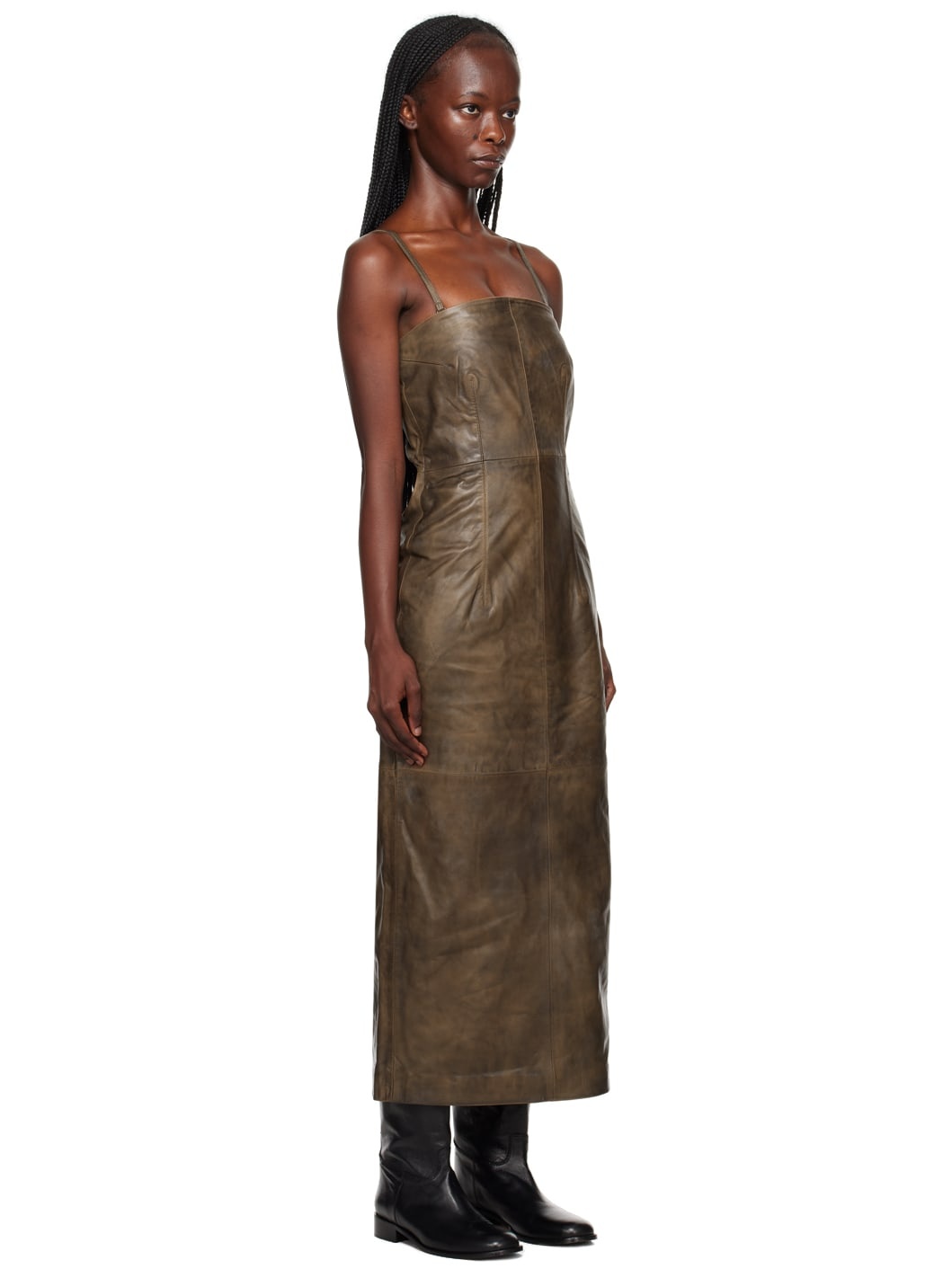 Brown Darted Midi Dress - 2