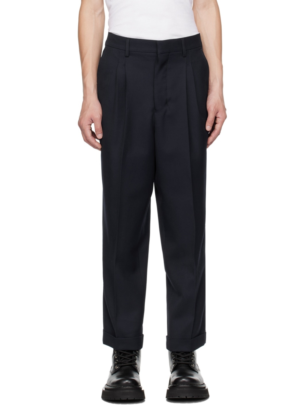 Navy Carrot Fit Trousers - 1