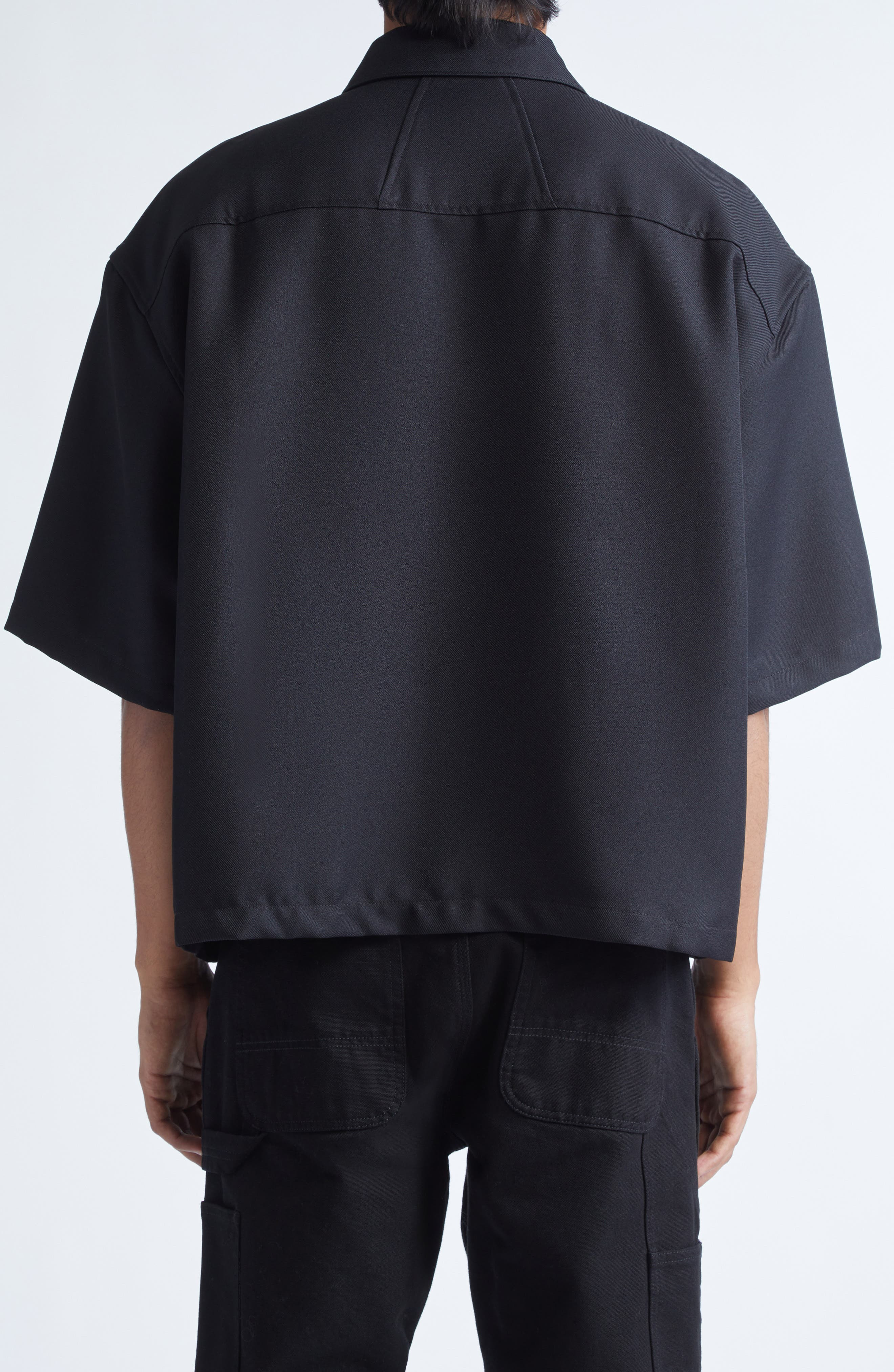 Rhude Center Logo Wool Gabardine Button-Up Shirt in Black /White 3028 at Nordstrom - 2