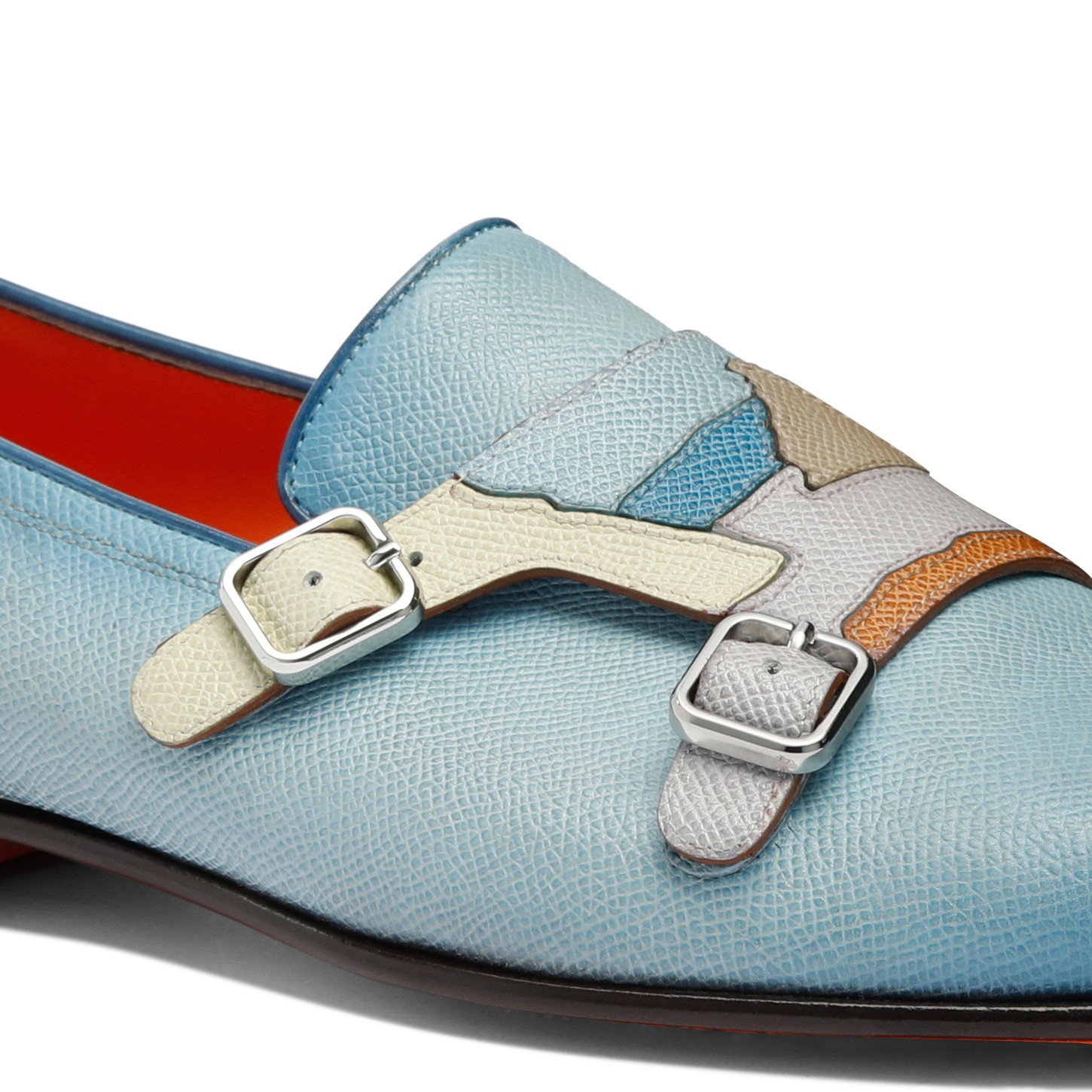 Men's light blue Saffiano leather double-buckle loafer - 6
