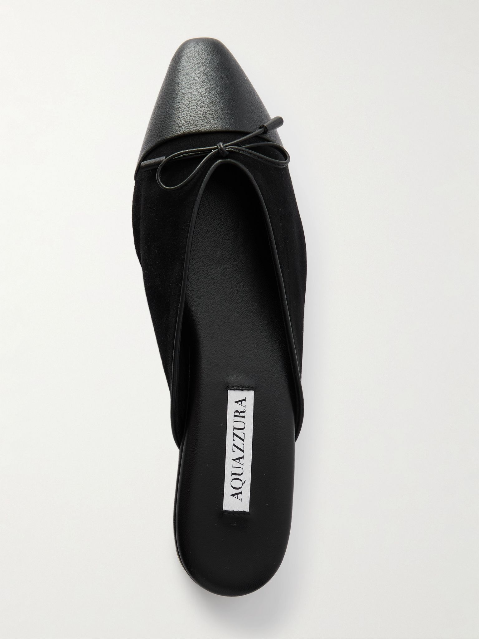 Gioia bow-embellished leather-trimmed suede slippers Black - 5