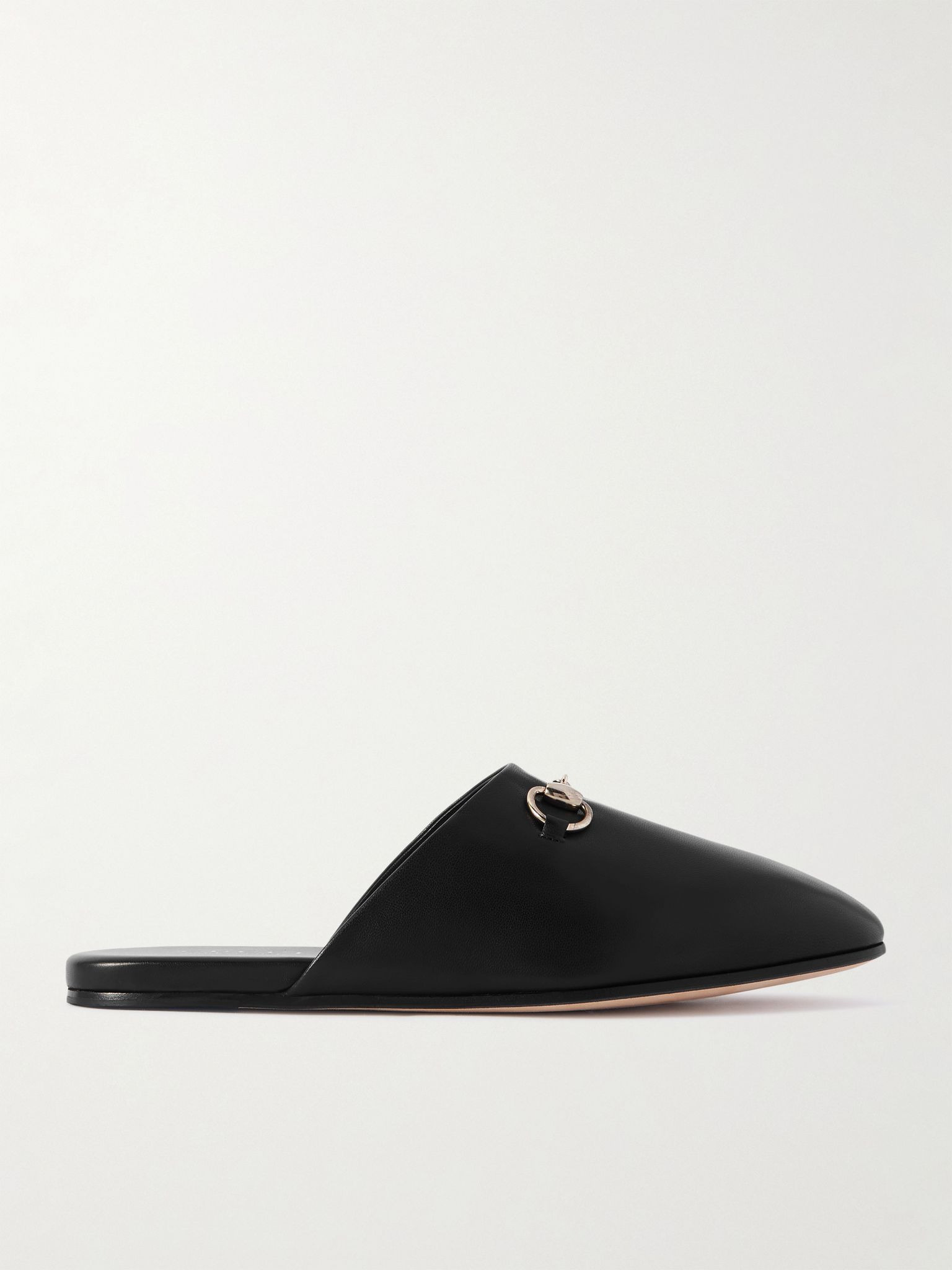 Horsebit-Embellished Leather Slippers Black - 1