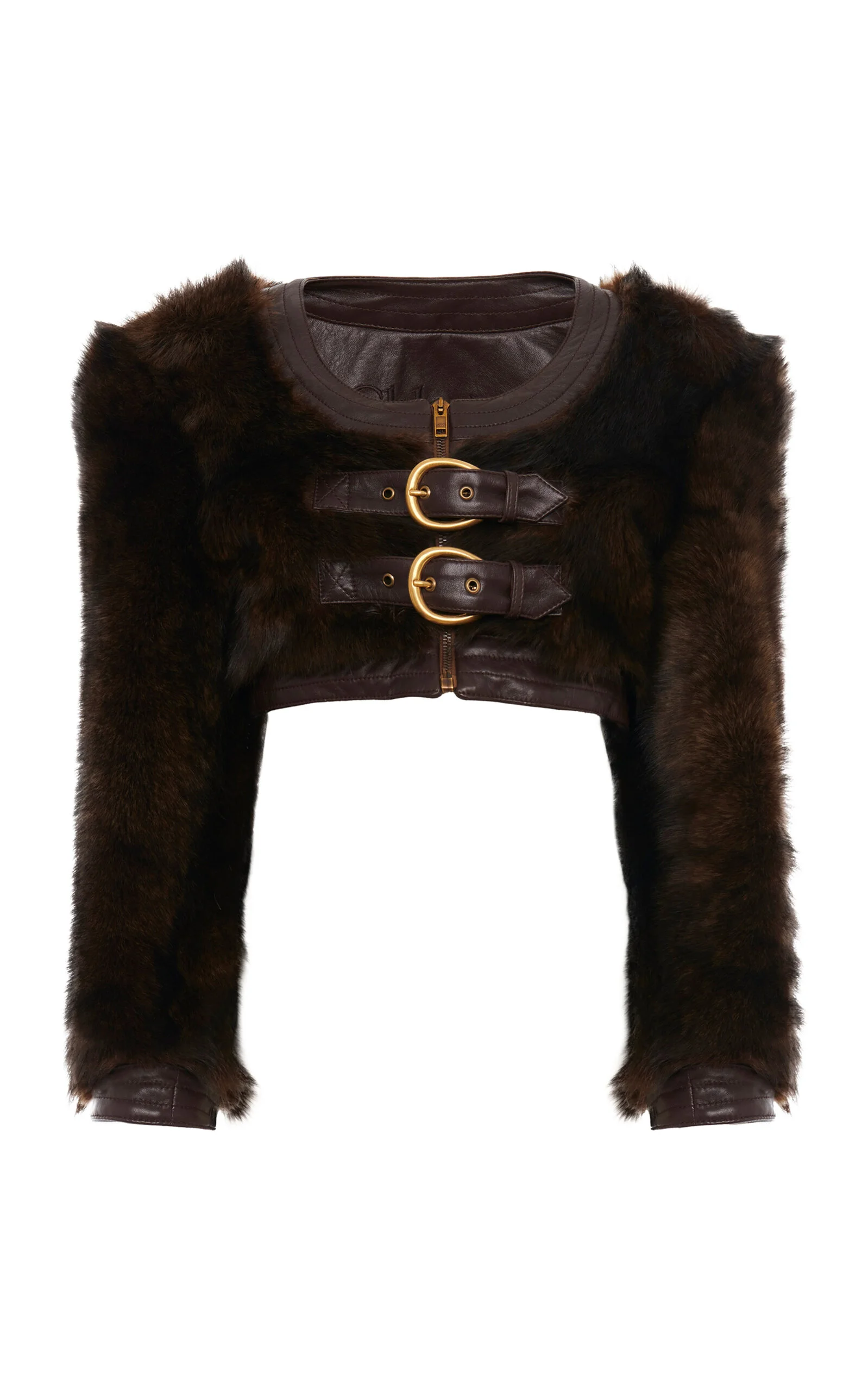 Shearling-Leather Cropped Jacket brown - 1