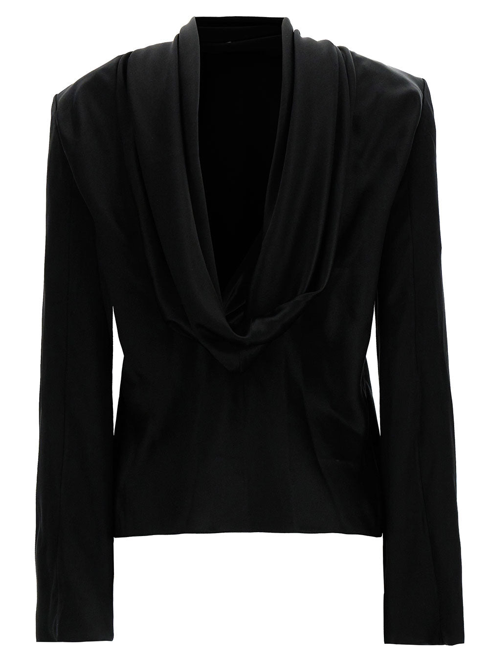 Saint Laurent Women Black Blouse With Cowl-Back In Silk Satin Woman - 2