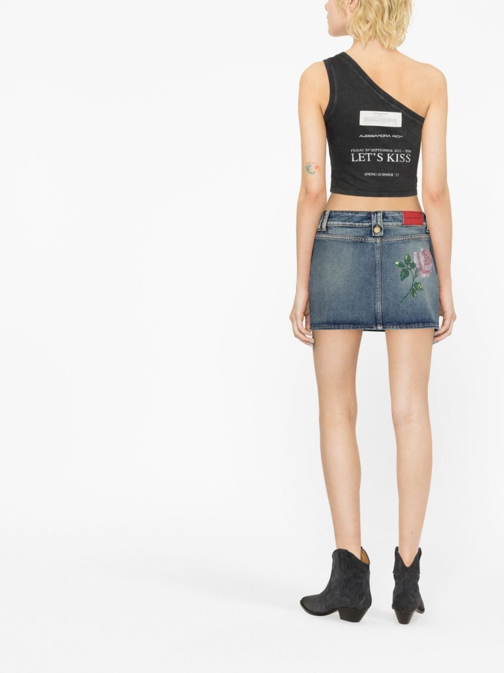 rose-print denim miniskirt - 3