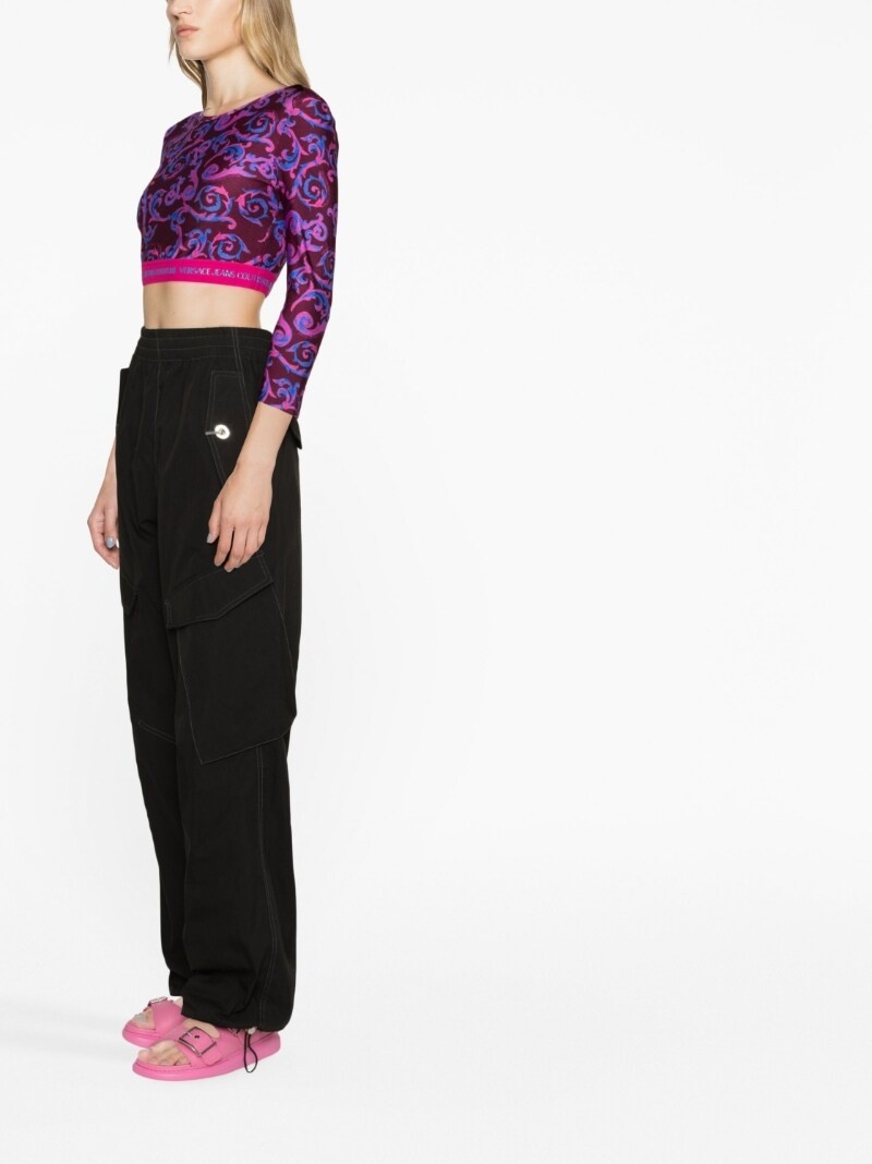 Versace Women's Barocco Long-Sleeve Crop Top