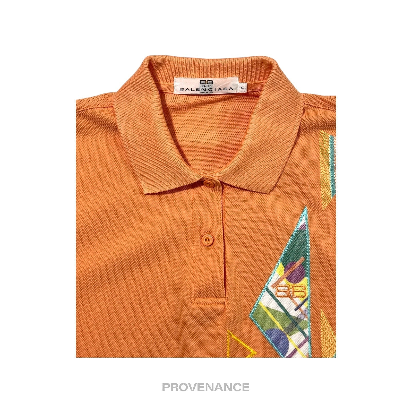 Balenciaga BB Logo Golf Polo Shirt - Peach Embroidered L - 3
