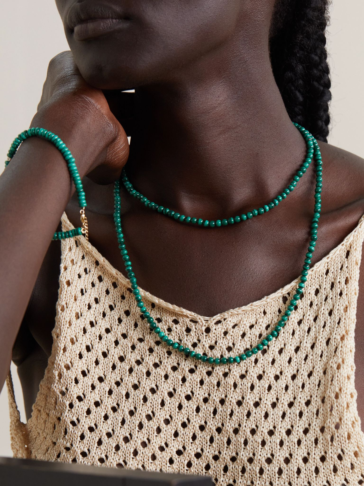 14-karat gold malachite necklace Gold - 5