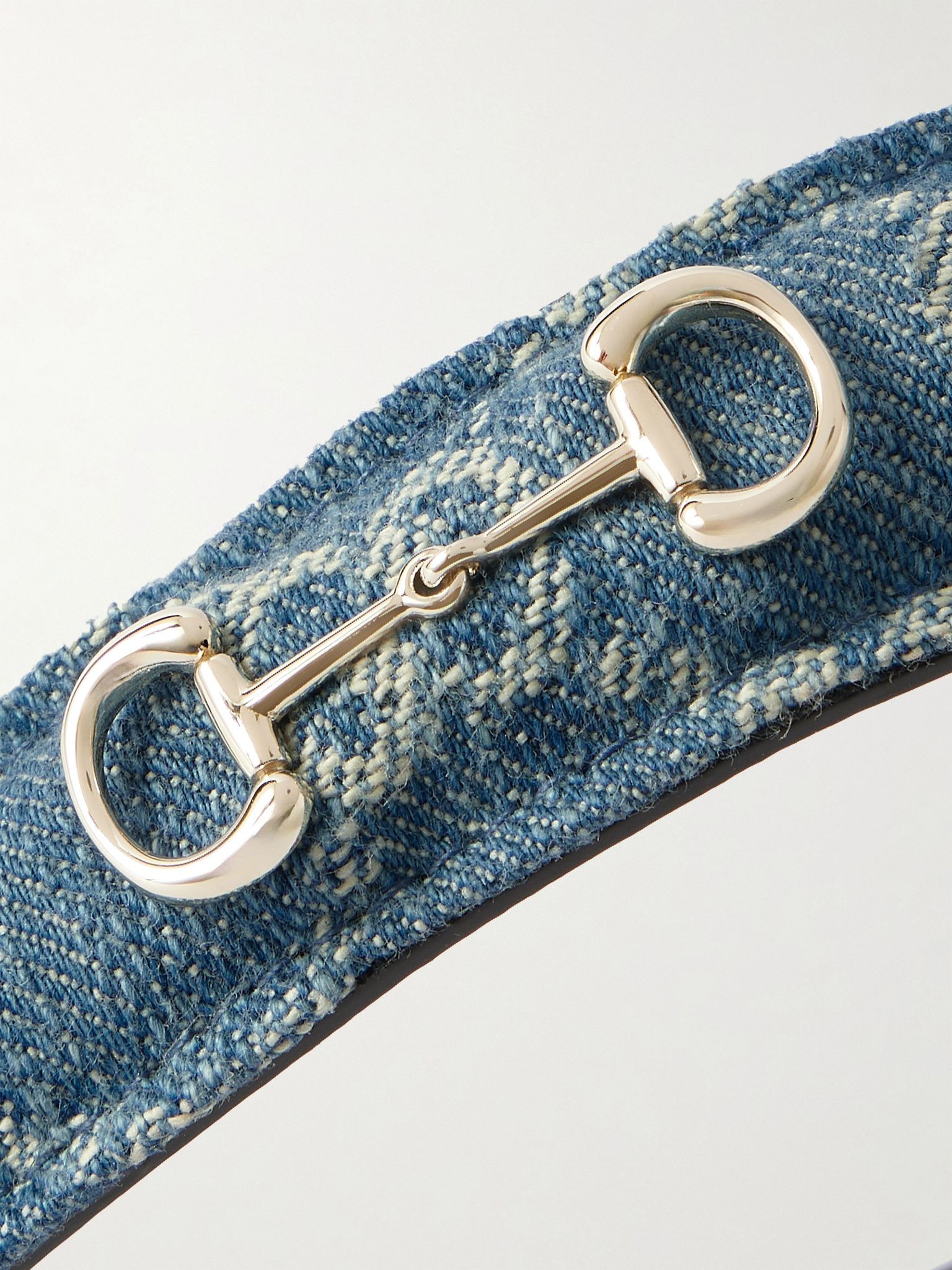 Horsebit-detailed denim-jacquard headband Blue - 4
