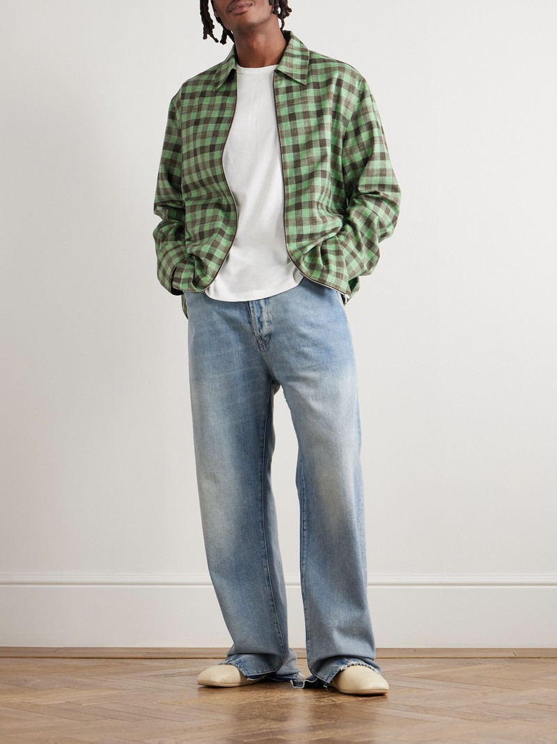 Jil Sander Checked Woven Zip-Up Shirt Green outlook