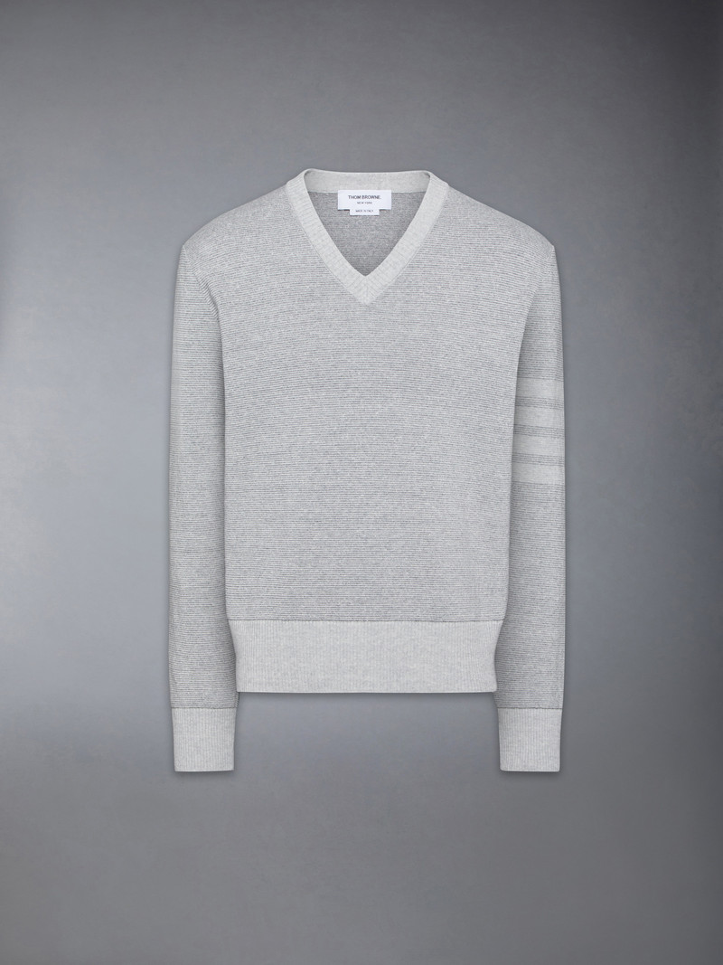 TEXTURED STRIPED STITCH 4-BAR RELAXED FIT V NECK PULLOVER 1