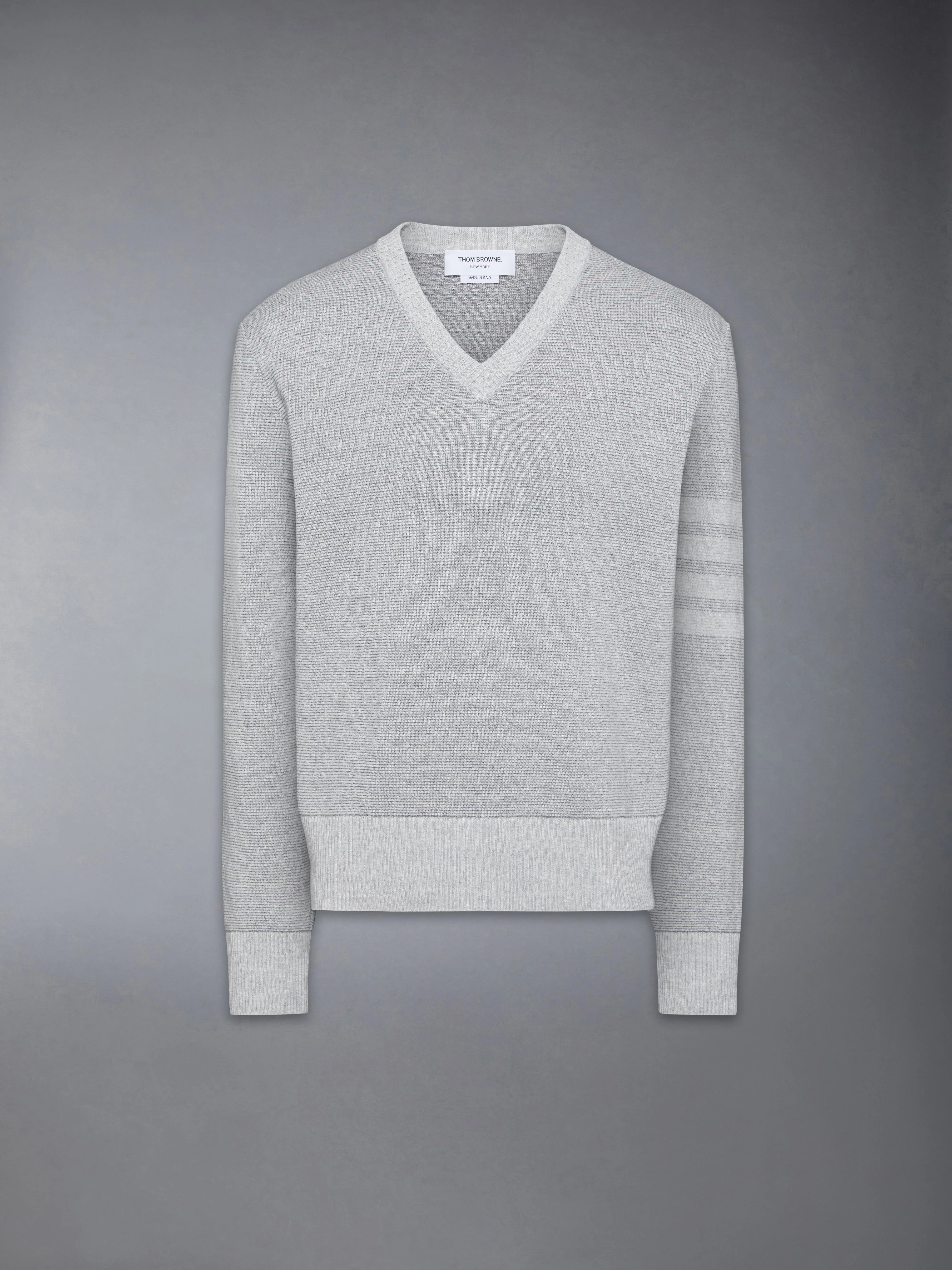 TEXTURED STRIPED STITCH 4-BAR RELAXED FIT V NECK PULLOVER - 1