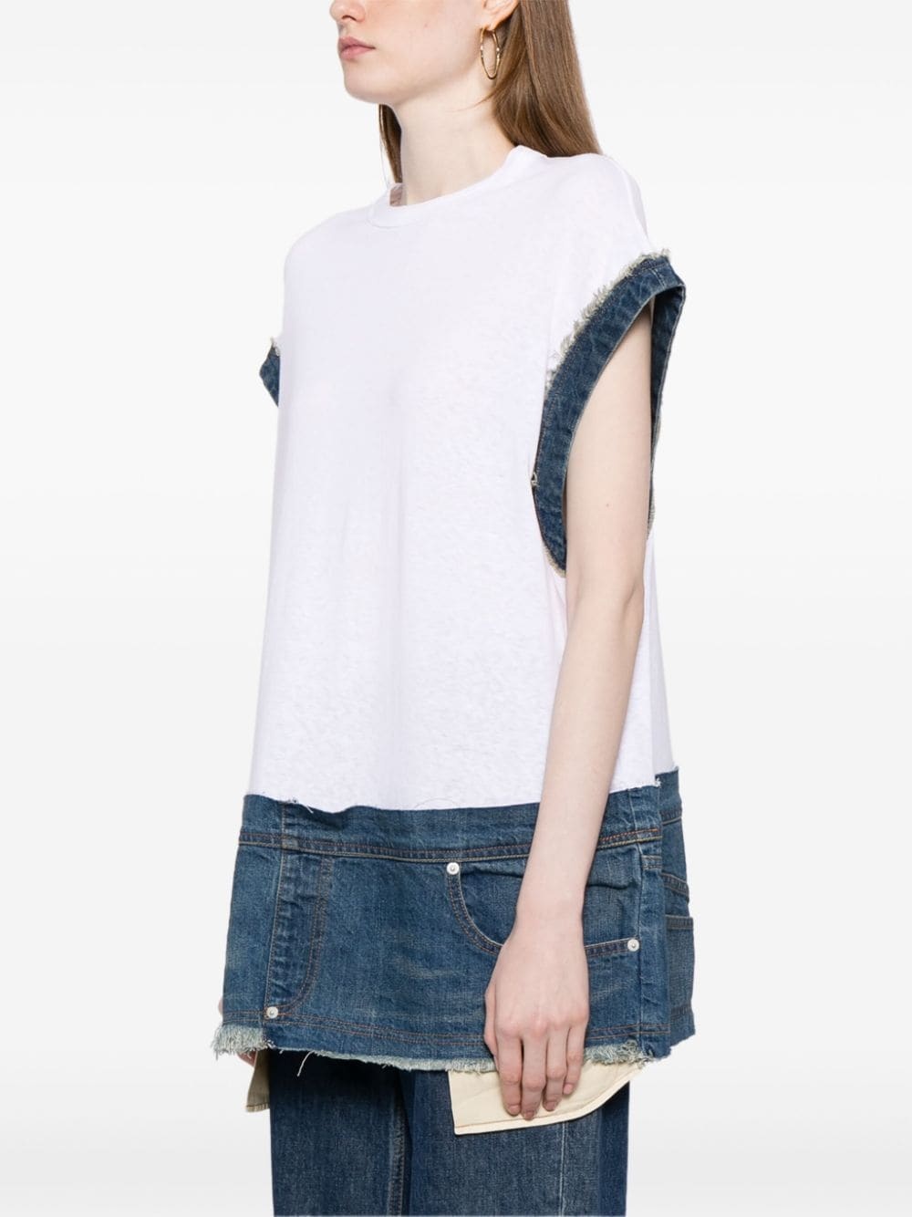 denim-trim cotton top - 3