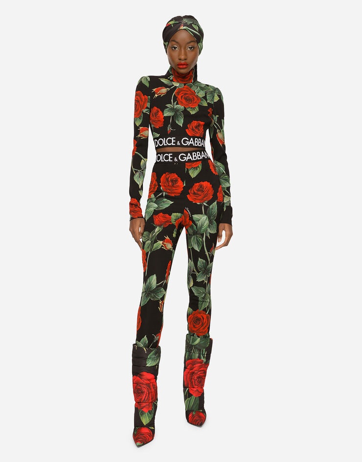 Rose-print charmeuse leggings - 5
