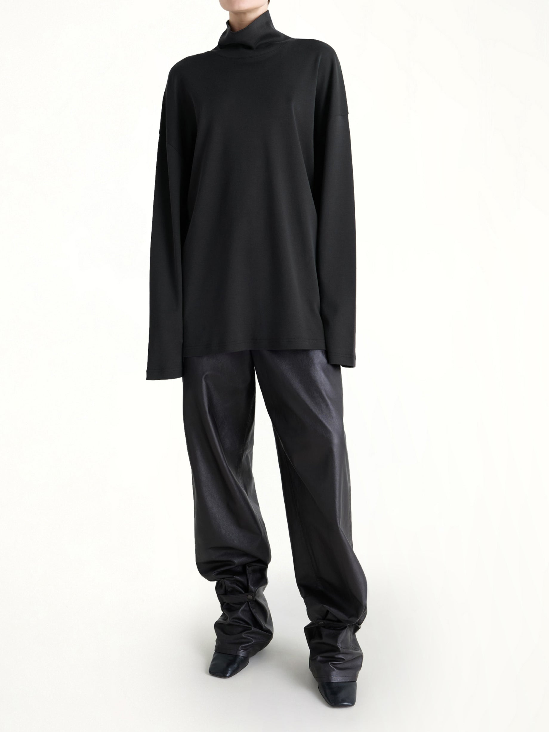 Relaxed Mock Neck T-Shirt in Black - 5