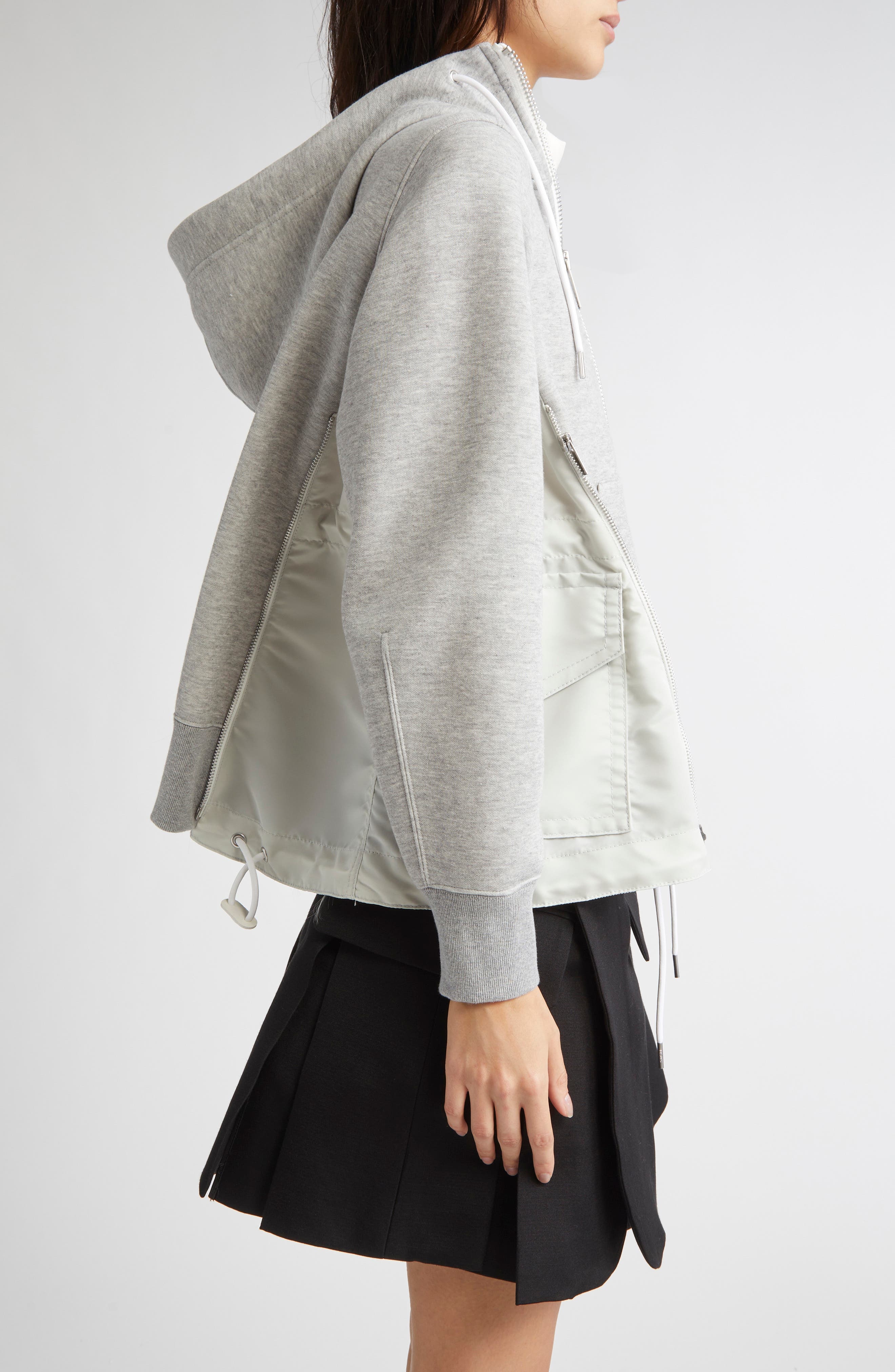 Sacai Sponge Sweat x Nylon Twill Hoodie in Light Gray/Light Gray 381 at Nordstrom - 4