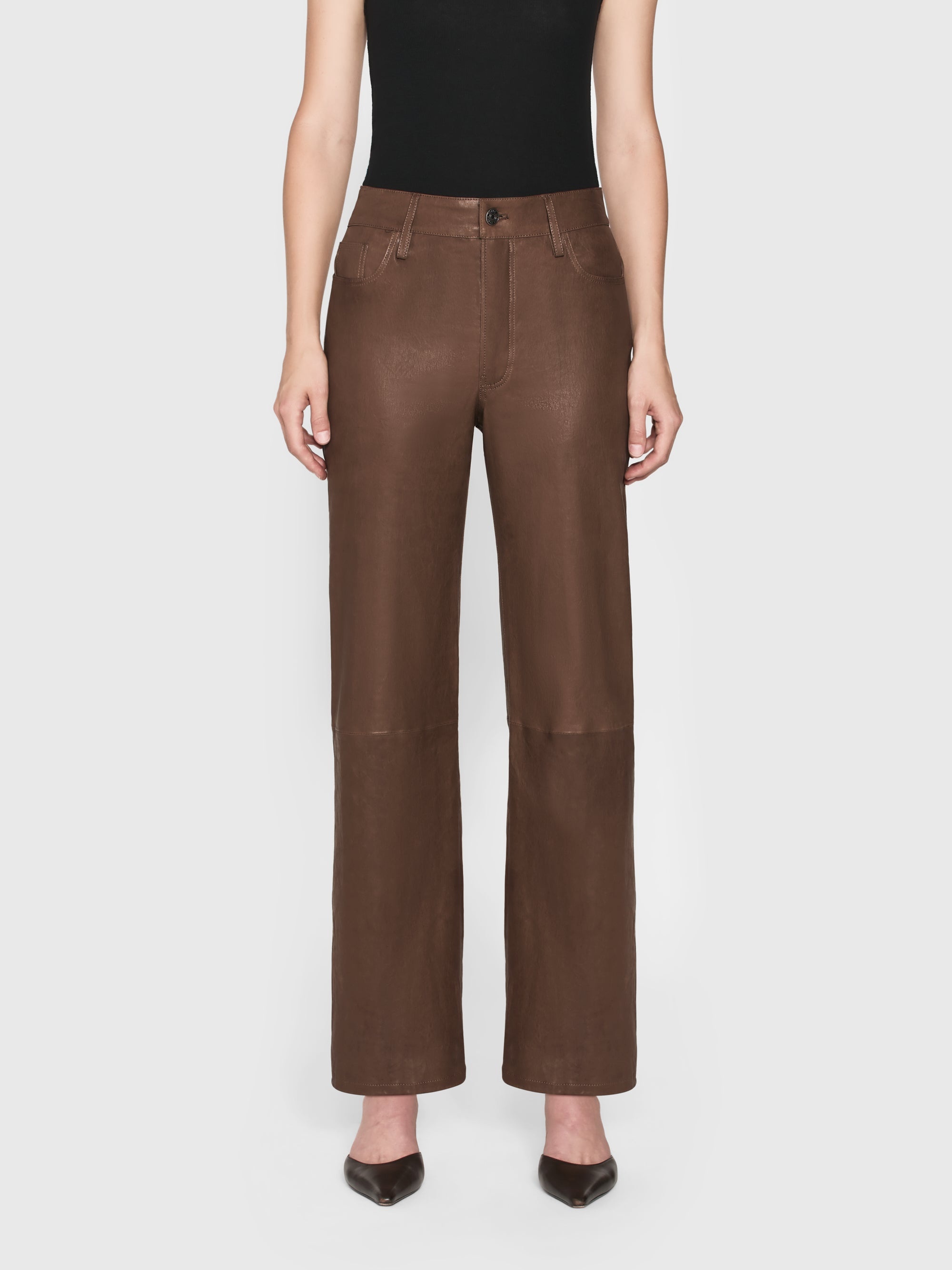 Le Slim Palazzo Leather in Bark - 3