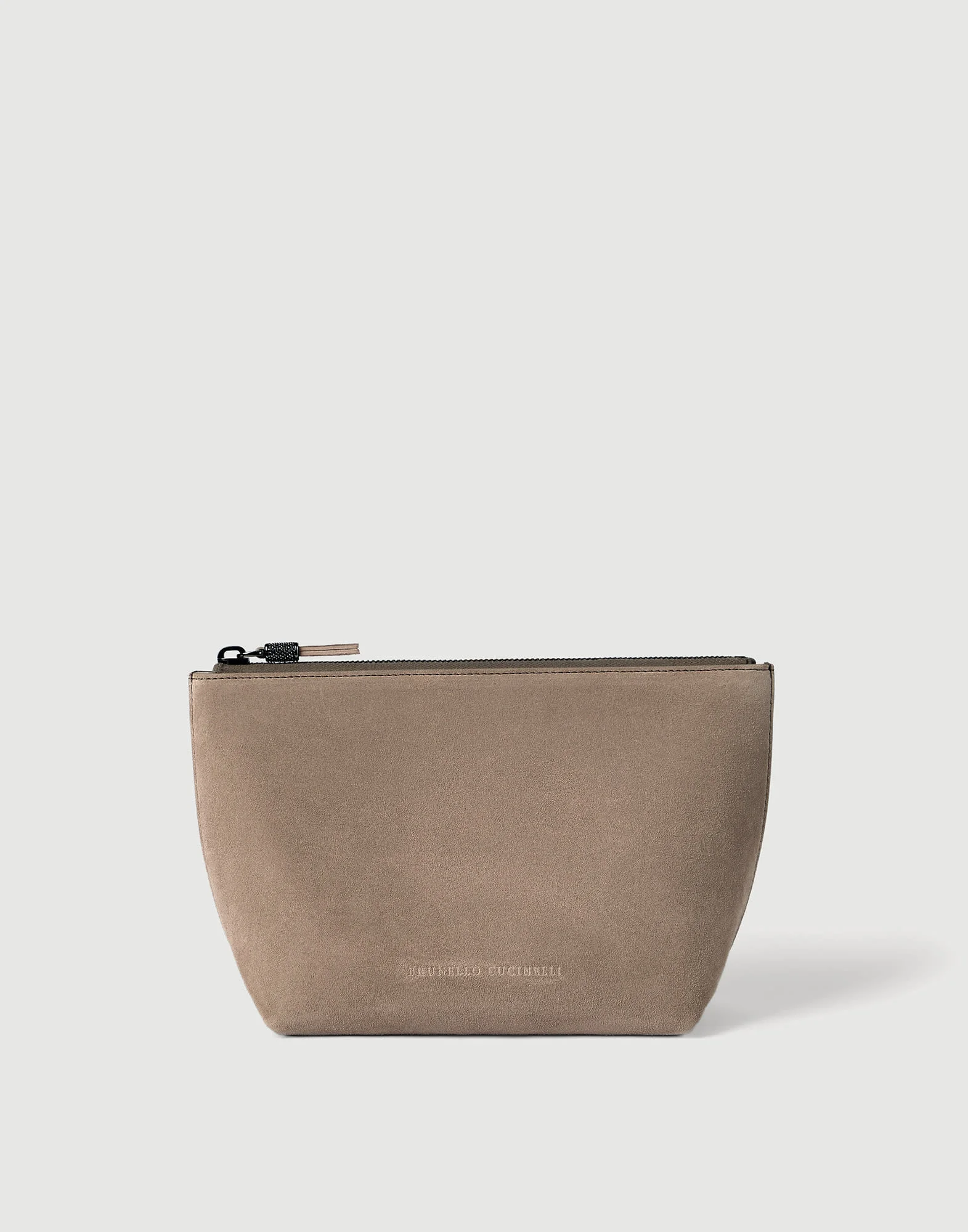 Suede pouch with shiny zipper pull - 1