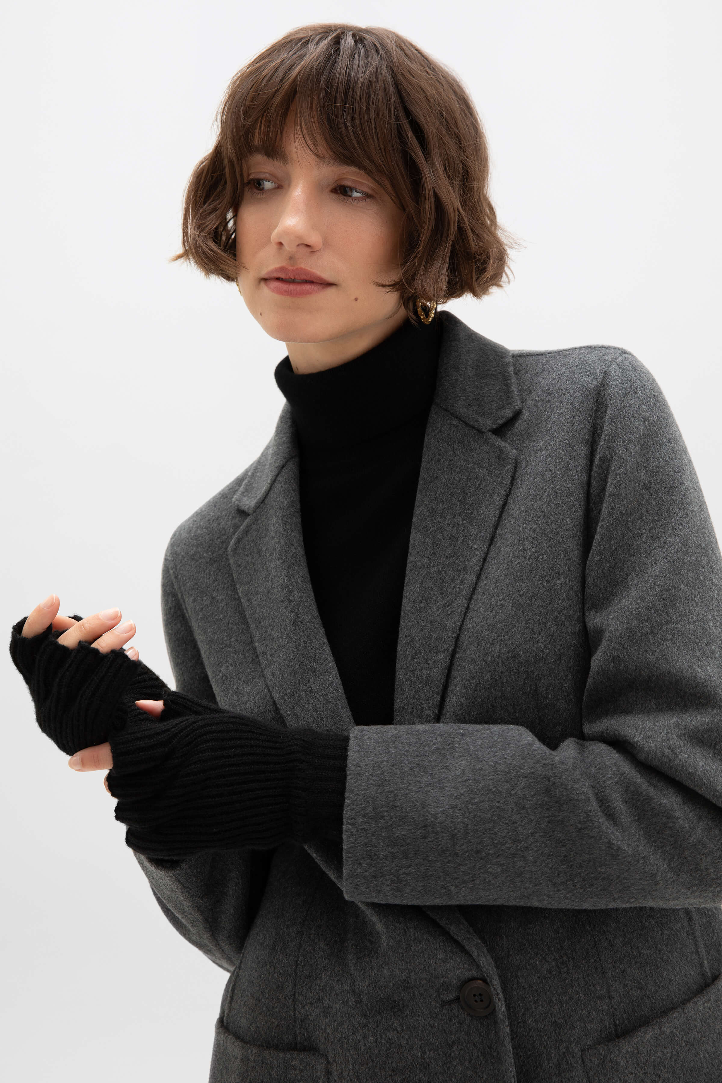 Ribbed Cashmere Black Fingerless Gloves - 2