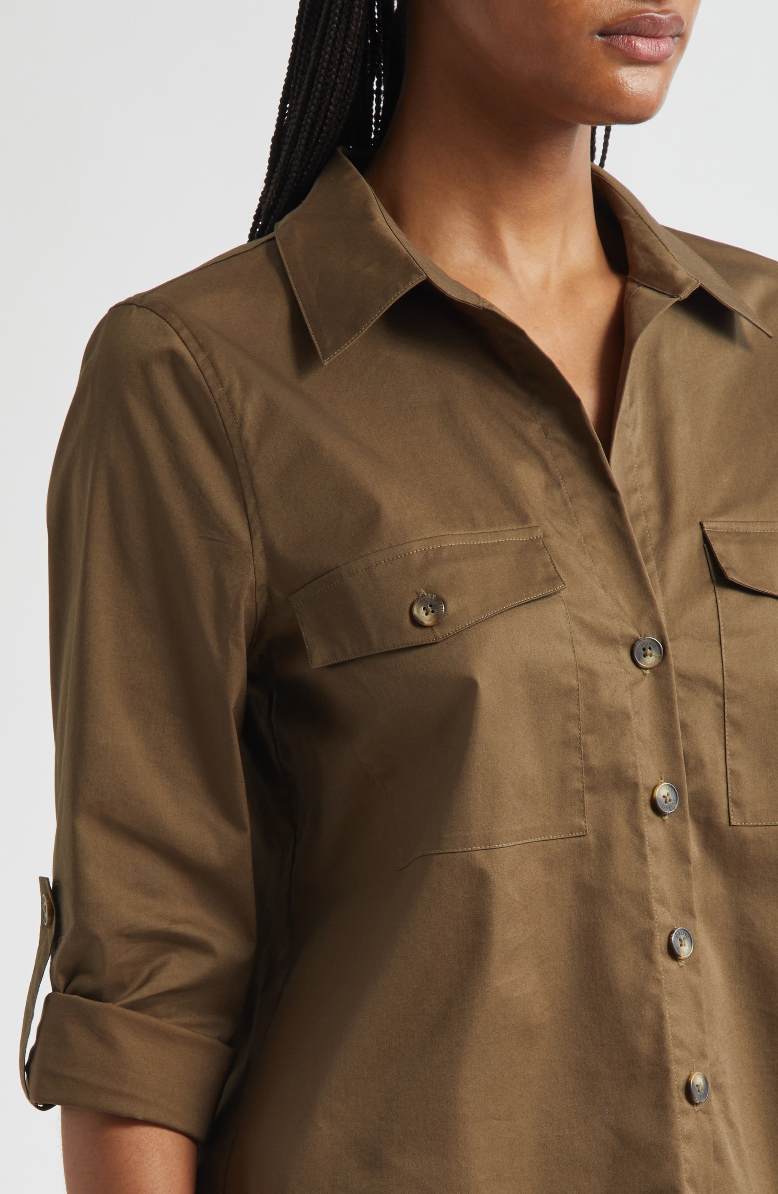 L'AGENCE Pearson Woven Military Shirt in Pine at Nordstrom - 4