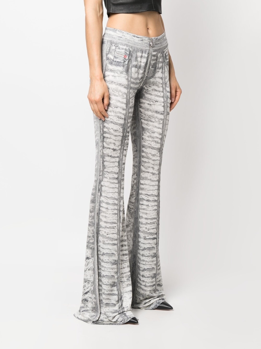 denim-print flared trousers - 3