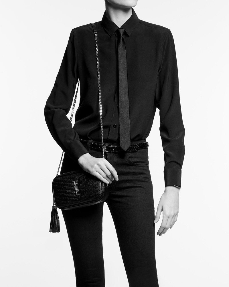 SAINT LAURENT lou mini bag in quilted matte crinkled leather outlook