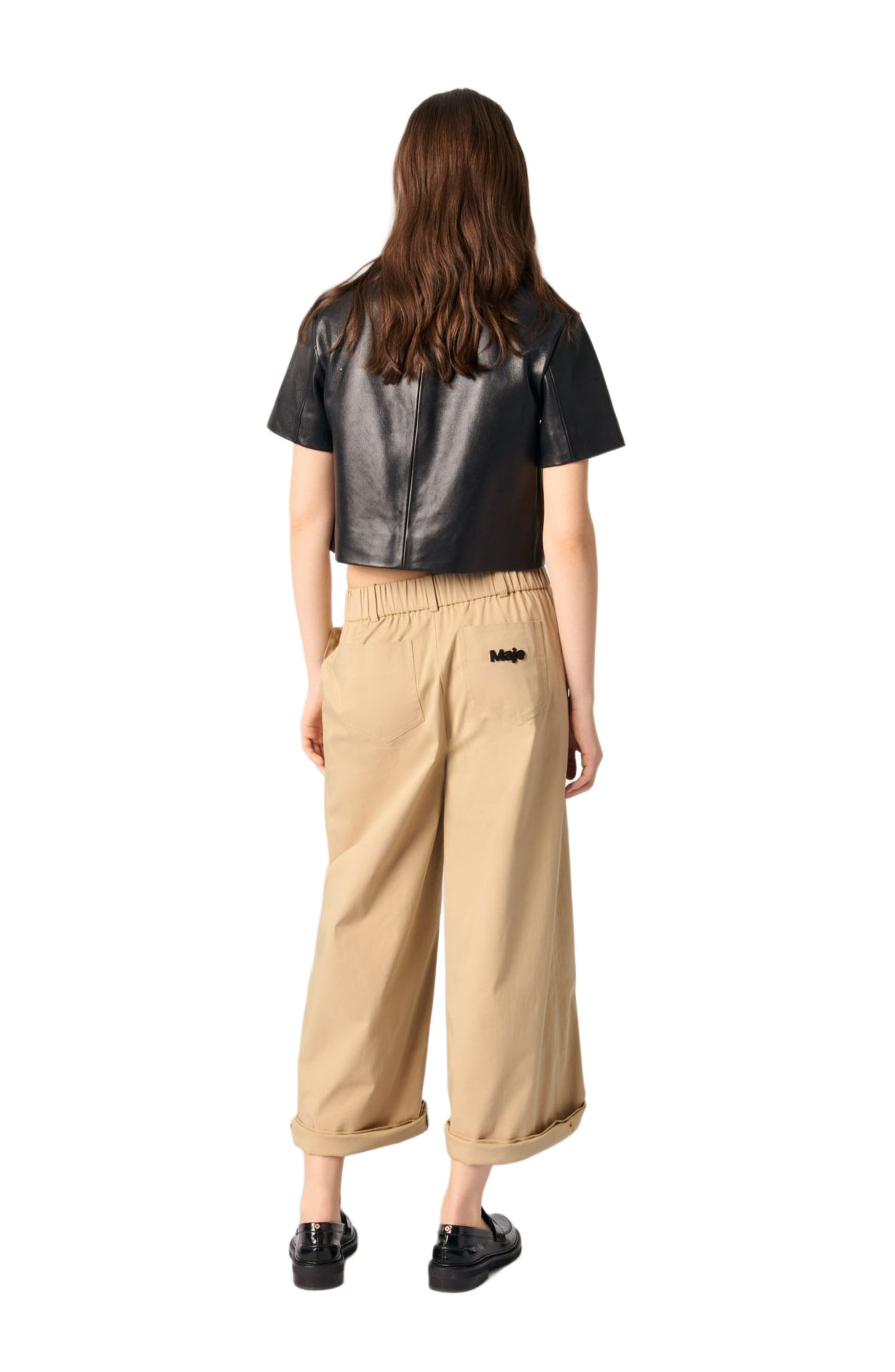 maje Wide-leg cotton trousers in Beige Light at Nordstrom - 2