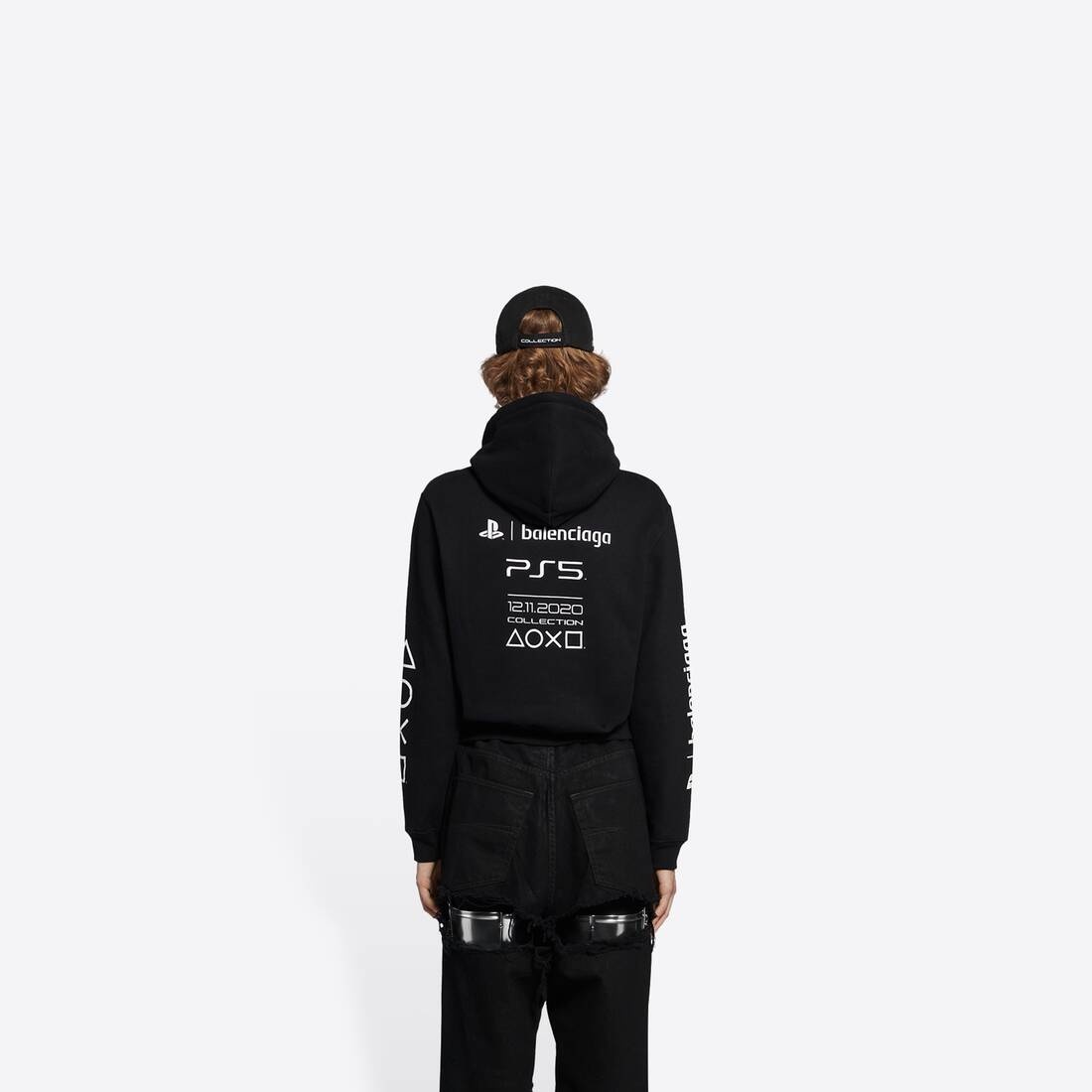 BALENCIAGA Men's Playstation™ Fitted Hoodie in Black | REVERSIBLE