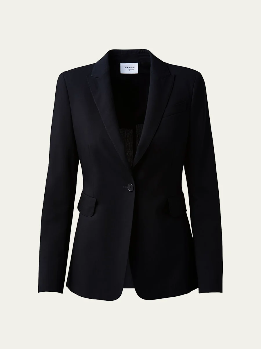 One-Button Wool Long Body Blazer Jacket - 1