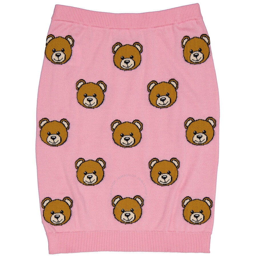 Moschino Ladies Fantasia Rosa Allover Teddy Bear Wool Skirt - 2
