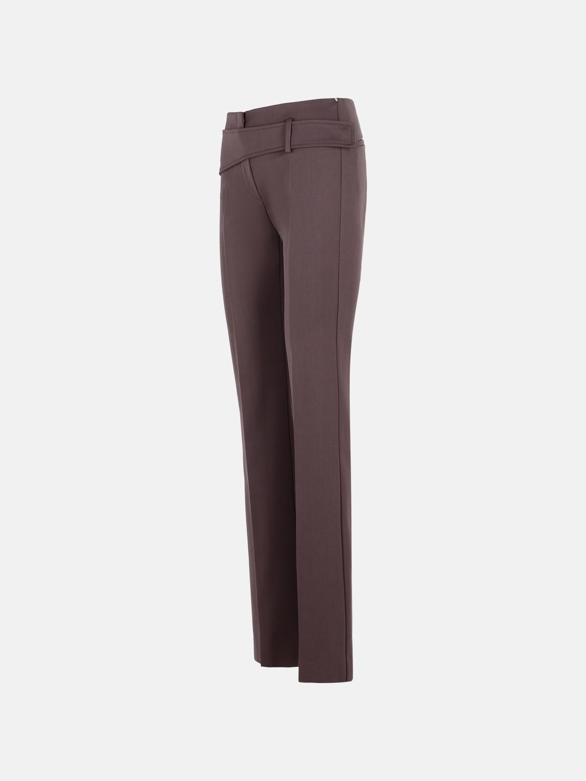 'BANDA' SLIM TROUSERS WITH ASYMMETRIC BELT IN COFFEE VIRGIN WOOL BLEND - 2