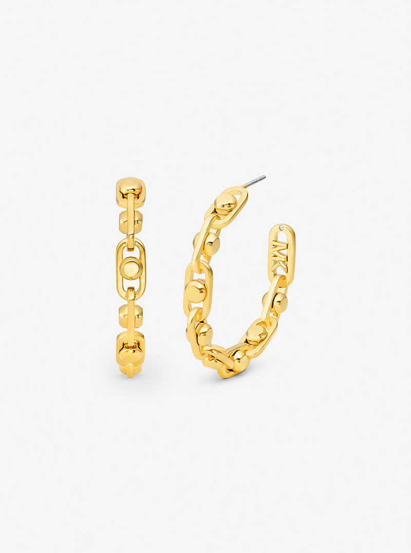 Astor Link Medium Precious Metal-Plated Brass Hoop Earrings 1