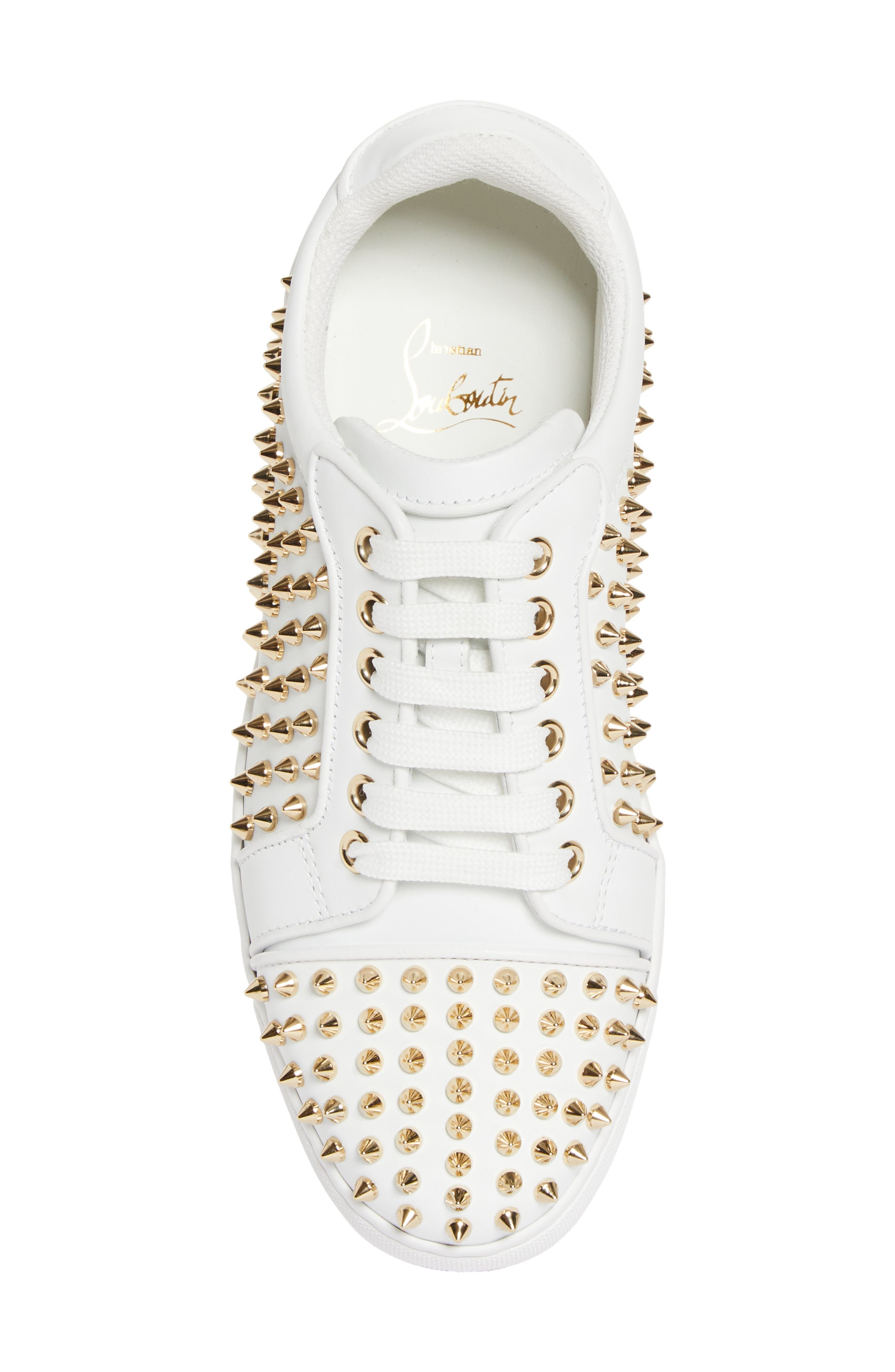 Christian Louboutin Vieira Night Spikes Low Top Sneaker in White/Light Gold at Nordstrom - 5