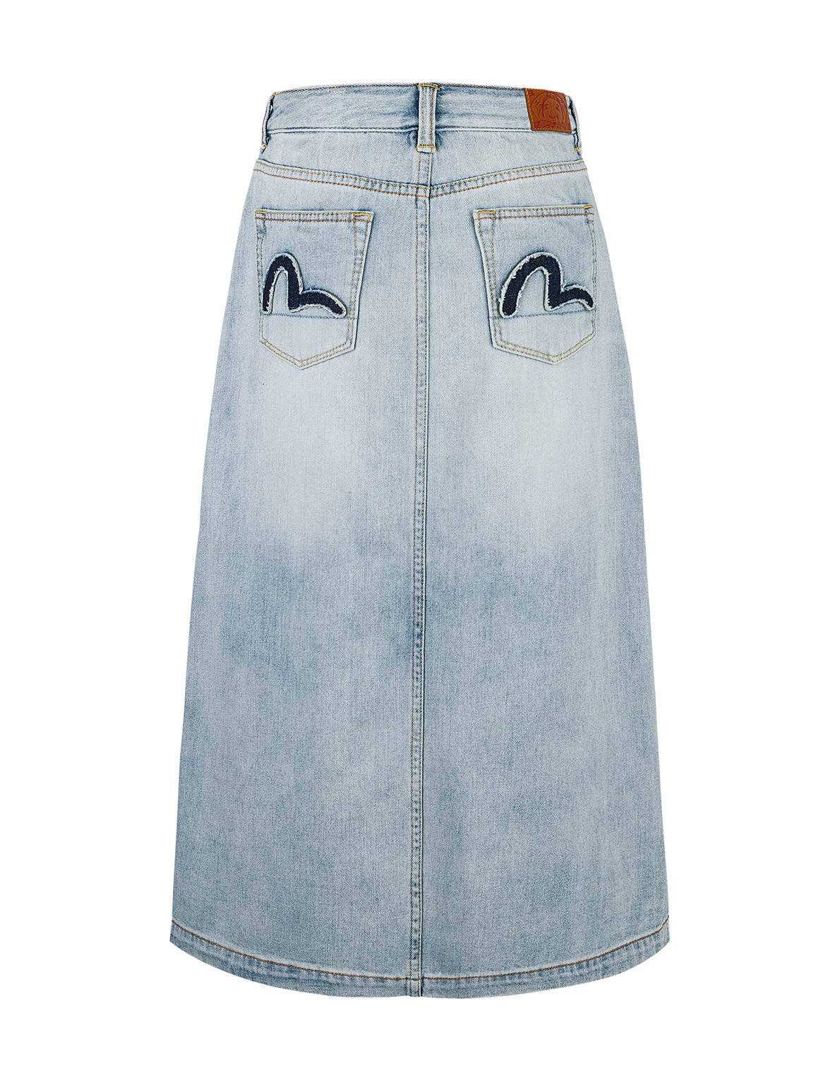 Washed Deconstructed Seagull Fashion Fit Demin Midi Skirt - 11