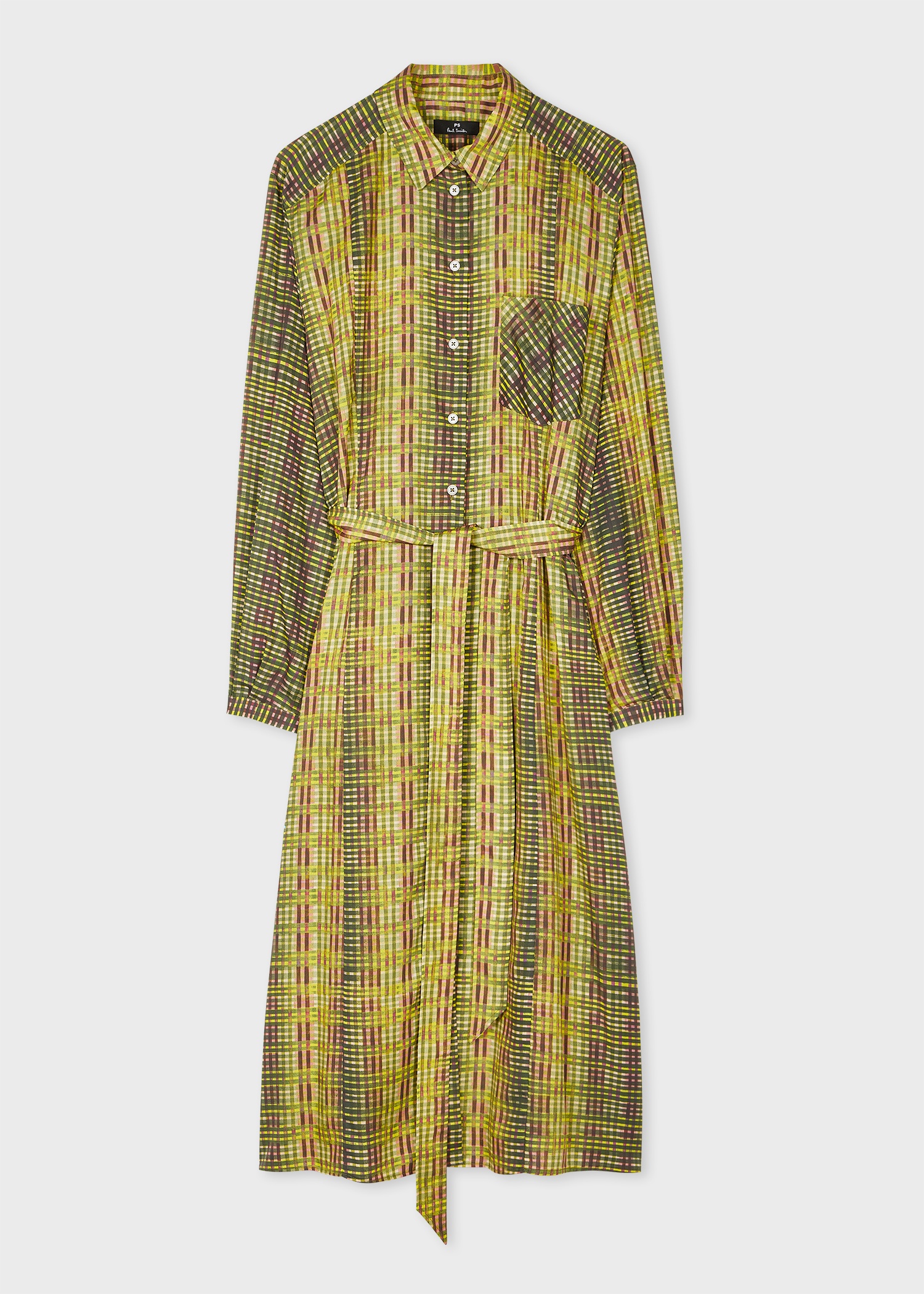 Women's Yellow and Black Check Shirt Dress - 1