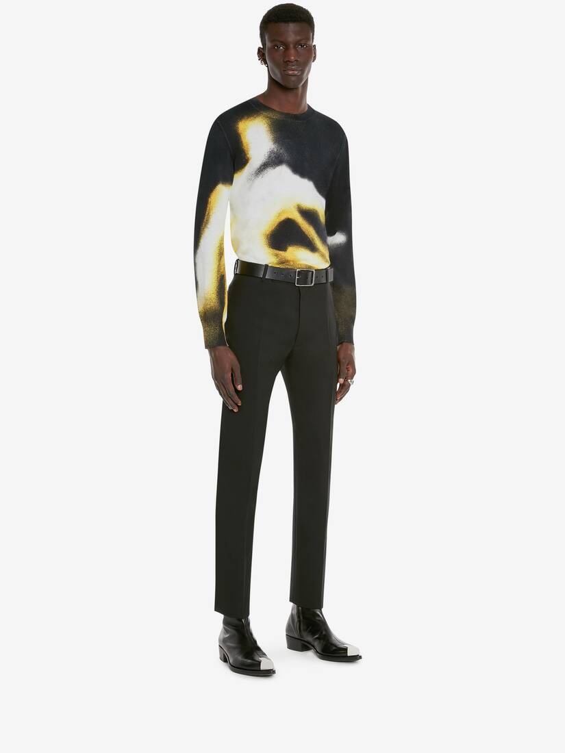 Men's Mercerised Cotton Silhouette Jumper in Black/pop Yellow - 3