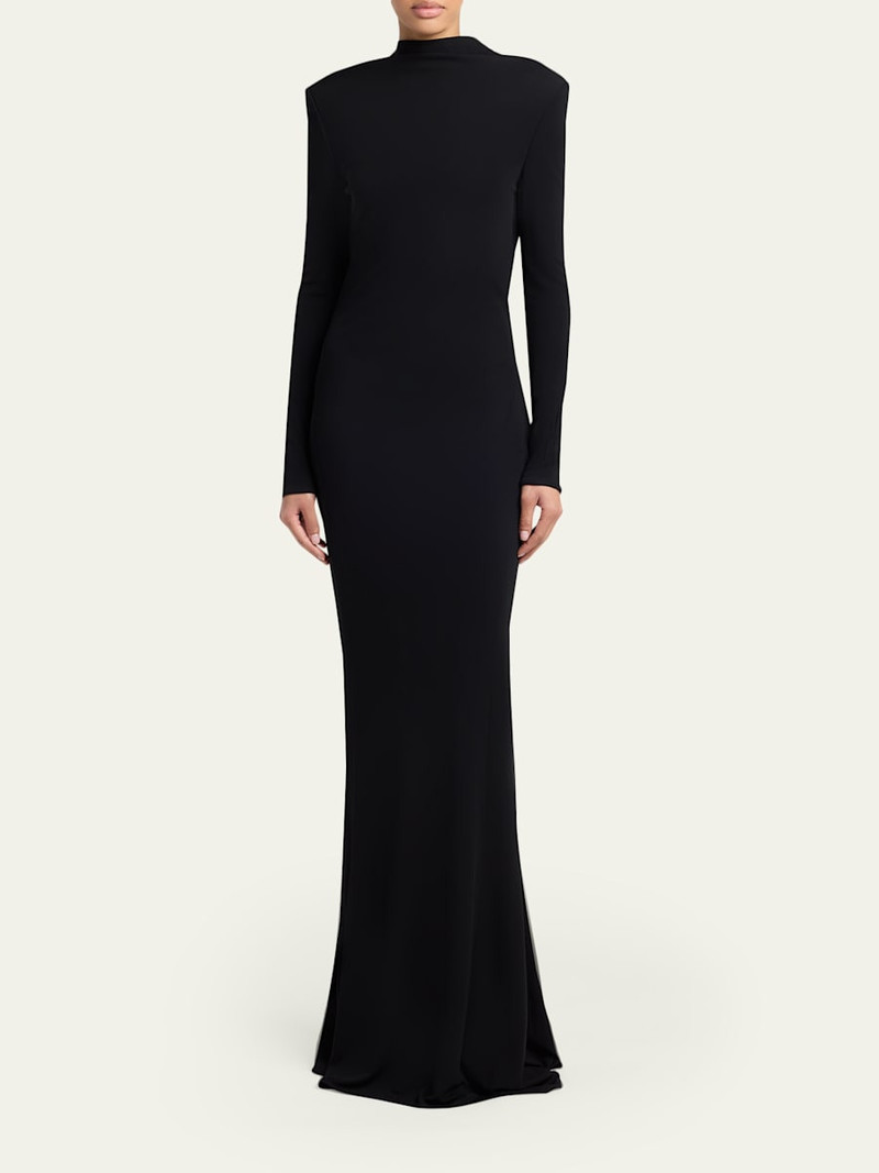 TOM FORD Mock-Neck Strong-Shoulder Cutout Gown outlook