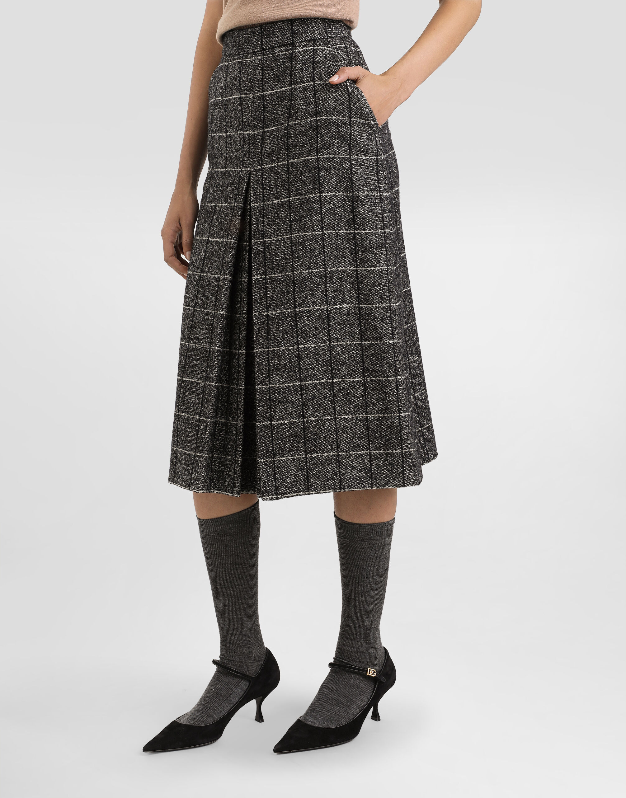 Wool blend check skirt - 4