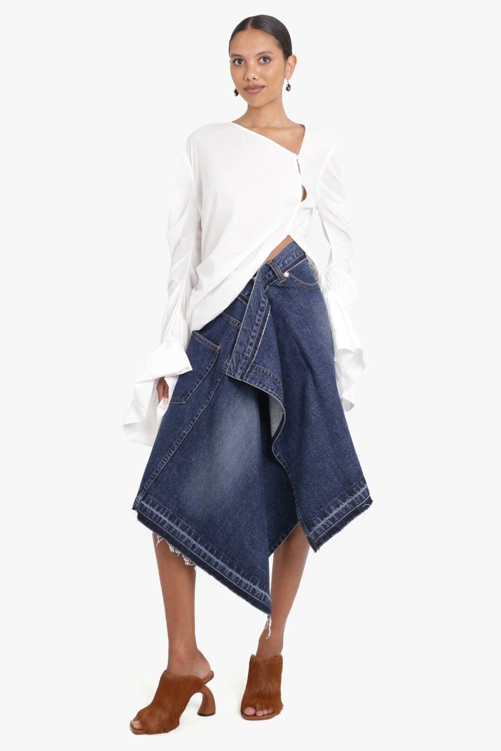 sacai asymmetric midi skirt - Blue