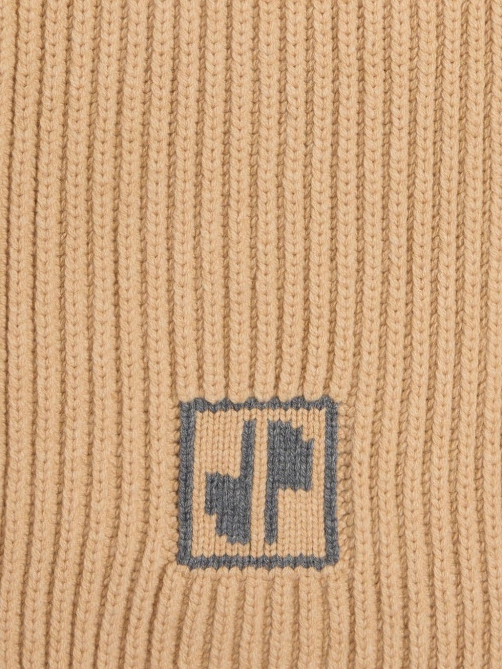 logo-intarsia wool ribbed scarf - 2