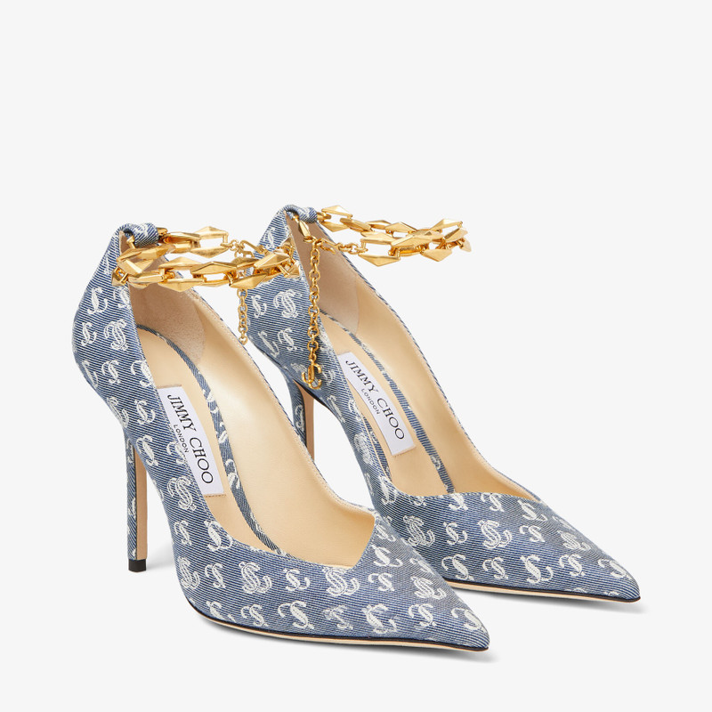 Diamond Talura 100 Denim JC Monogram Pumps with Chain 3