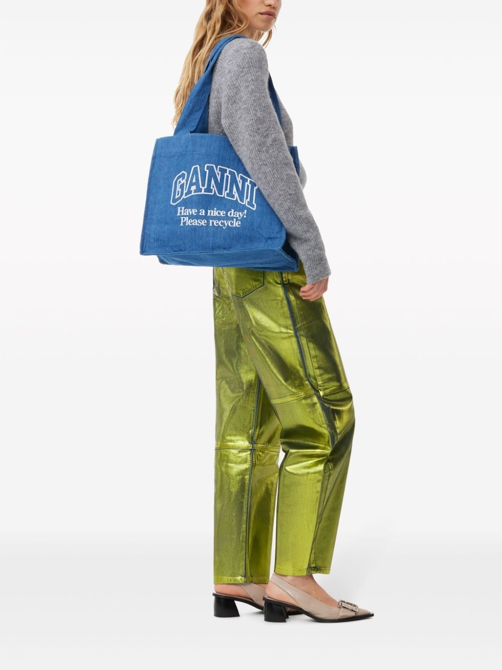 logo-embroidered denim shoulder bag - 3