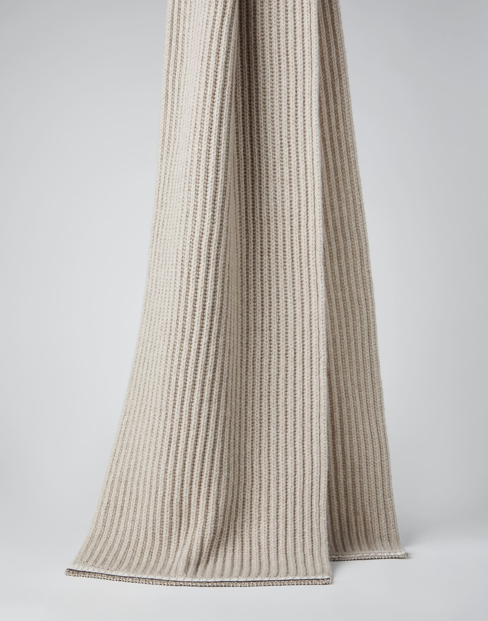 English rib knit scarf in cashmere feather yarn with sparkling trim and monili - 1