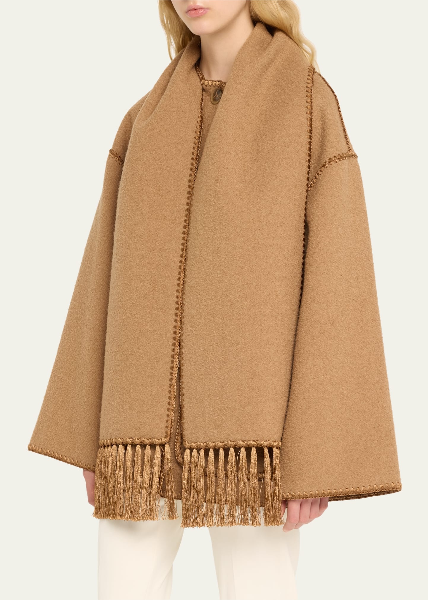 Fringe Embroidered Scarf Wool Jacket - 4