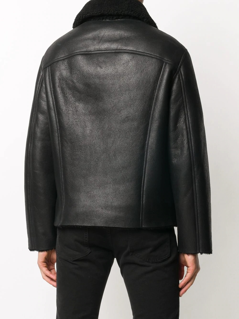 shearling-lined leather jacket - 4