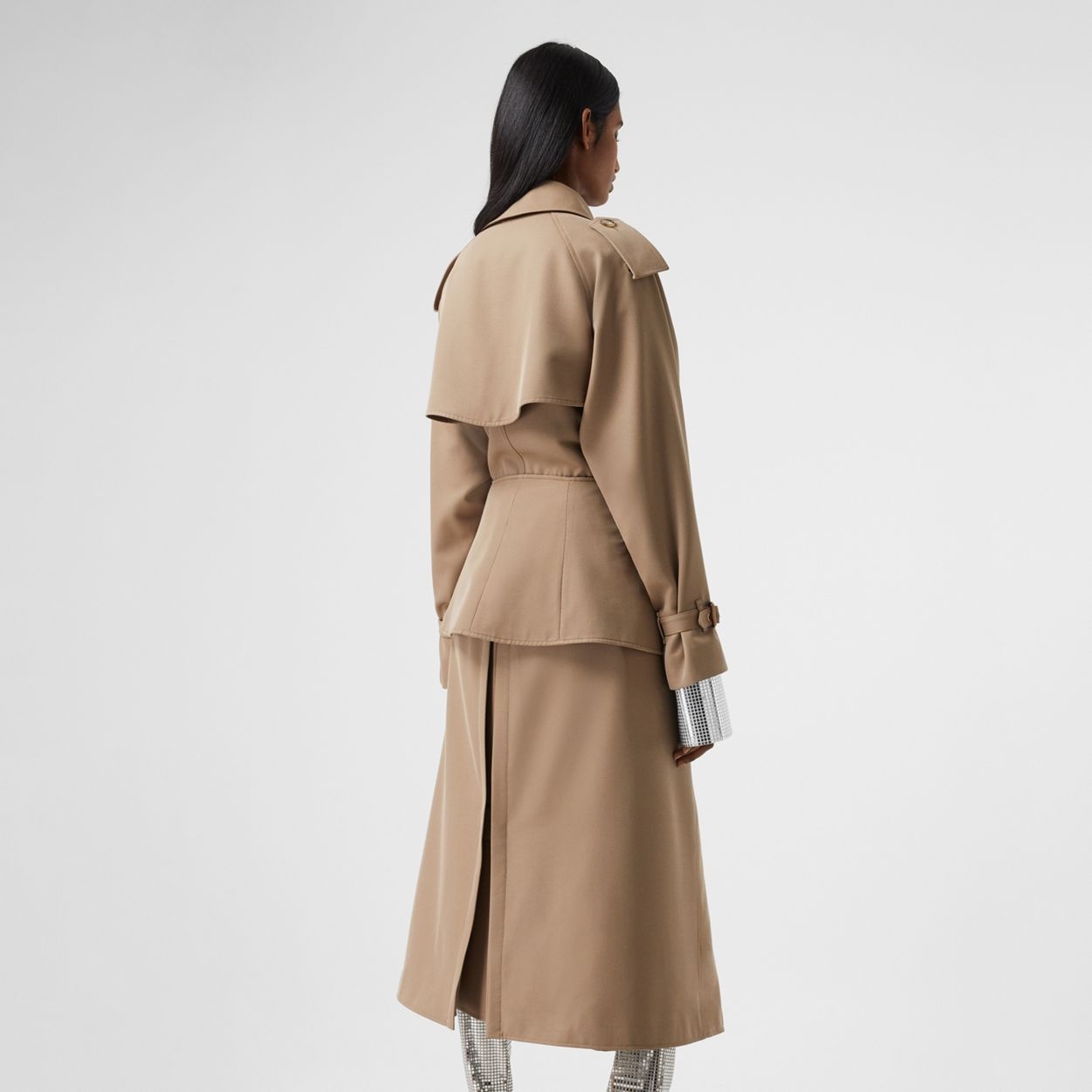 Basque Detail Technical Wool Gabardine Trench Coat - 3