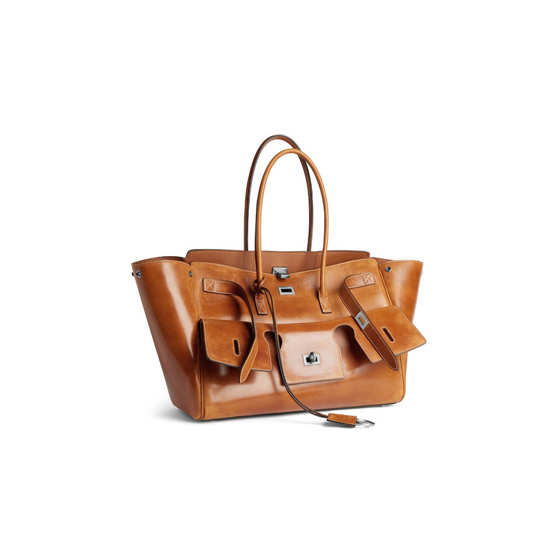 BALENCIAGA Women's Bel Air Carry All Bag Medium in Tan Cowboy outlook