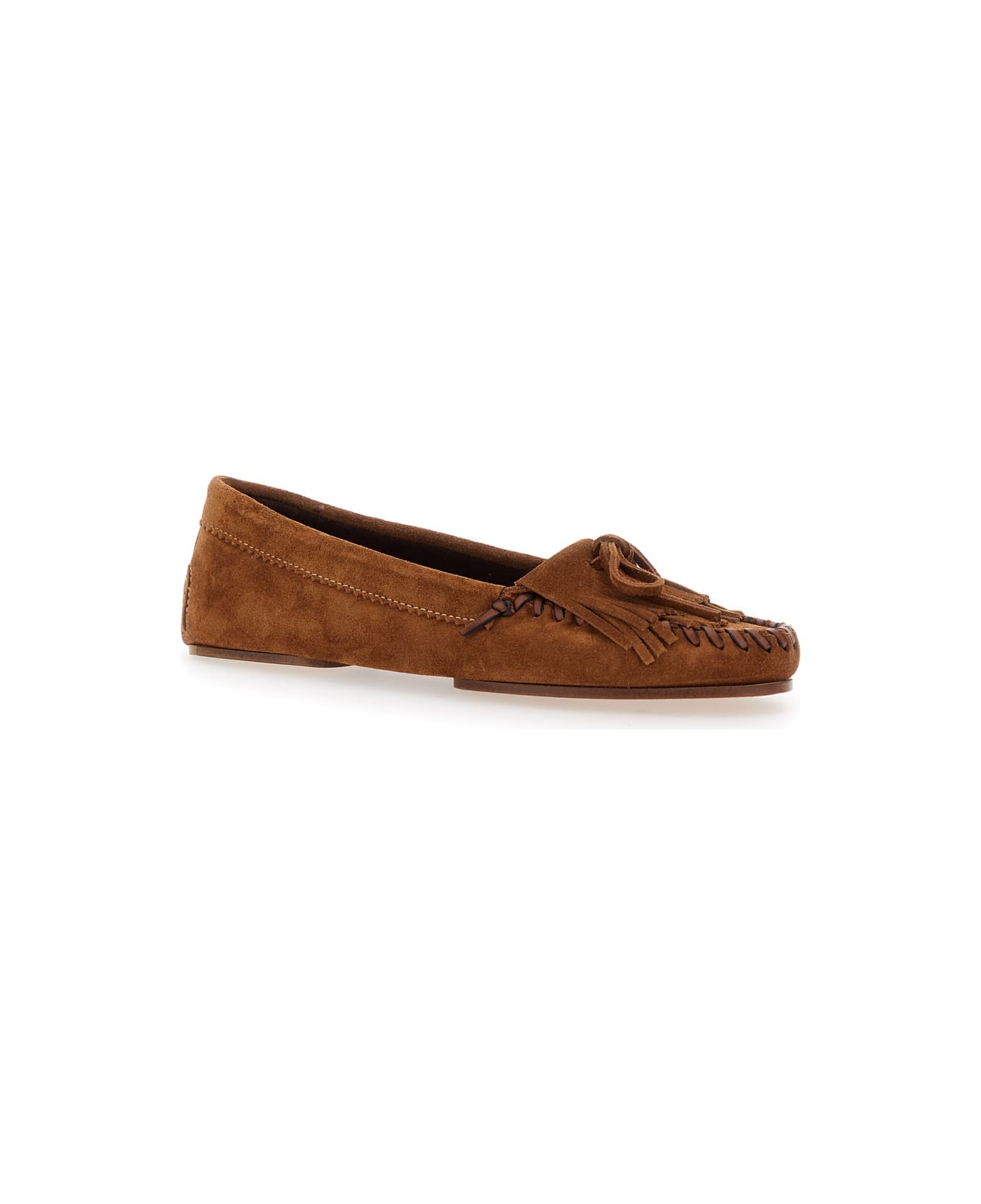 'indiana' Brown Loafers With Fringes In Suede Woman - 2