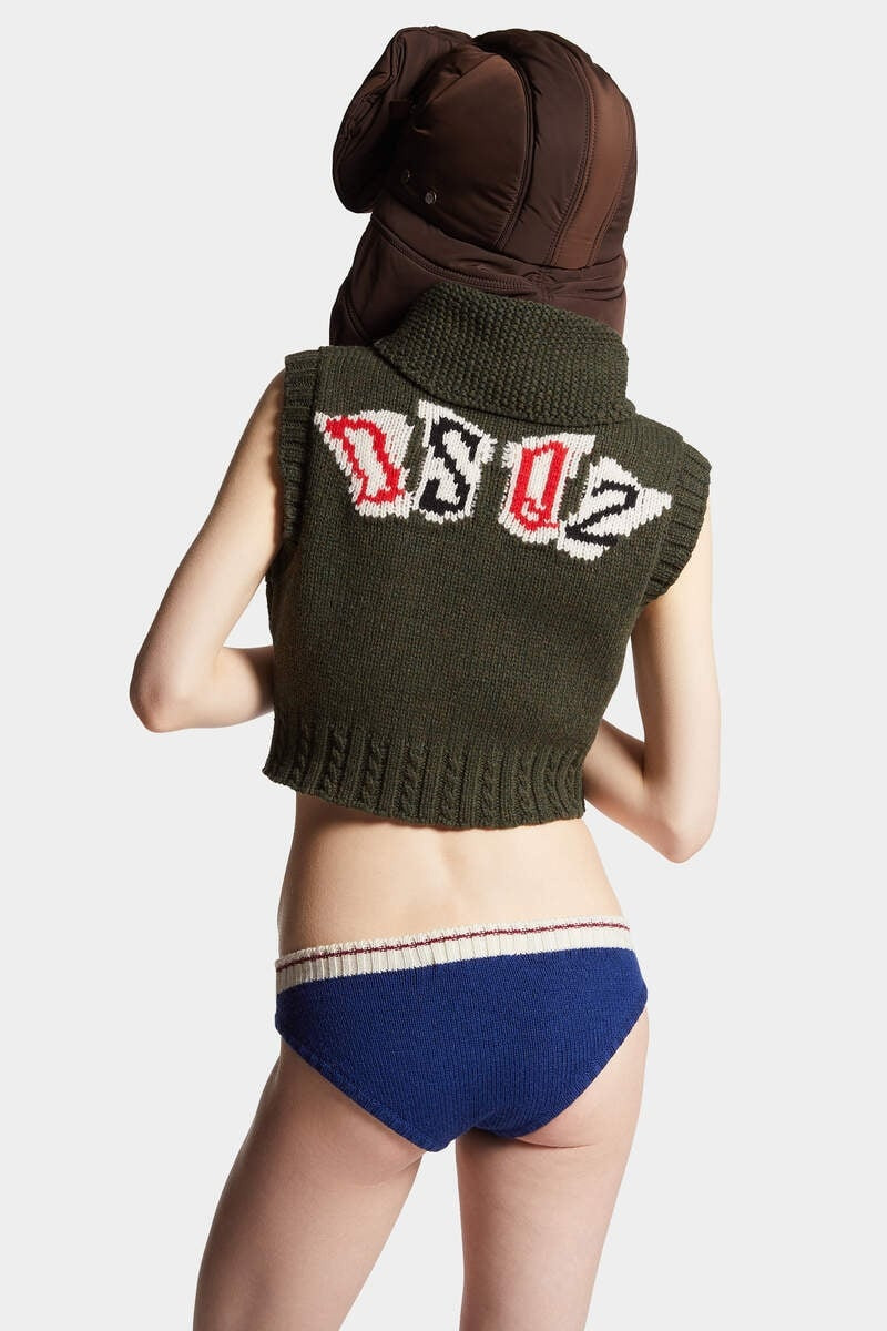 WOOL SHETLAND JACQUARDED POKER CROPPED  KNIT VEST 4